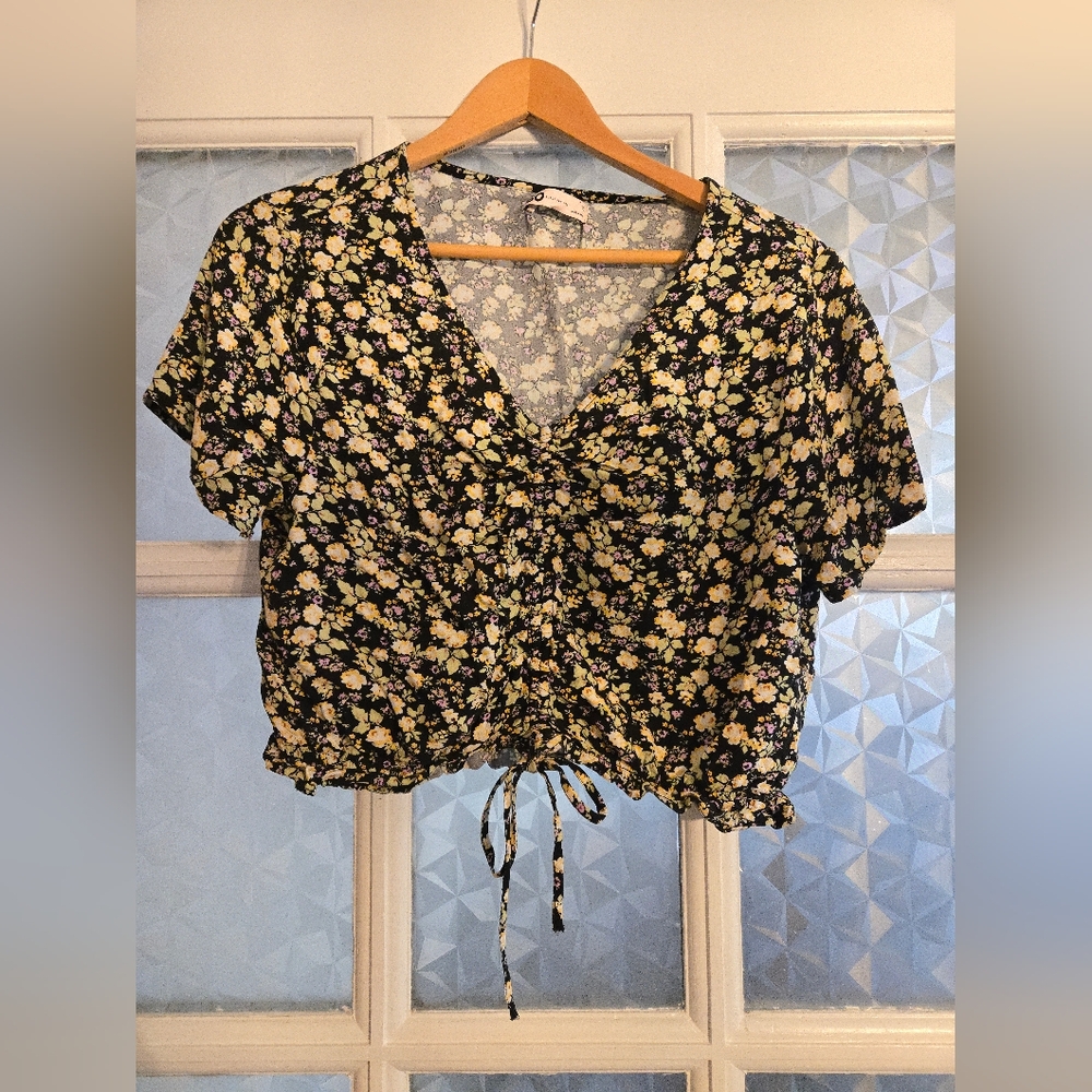 Floral Black and Yellow Top